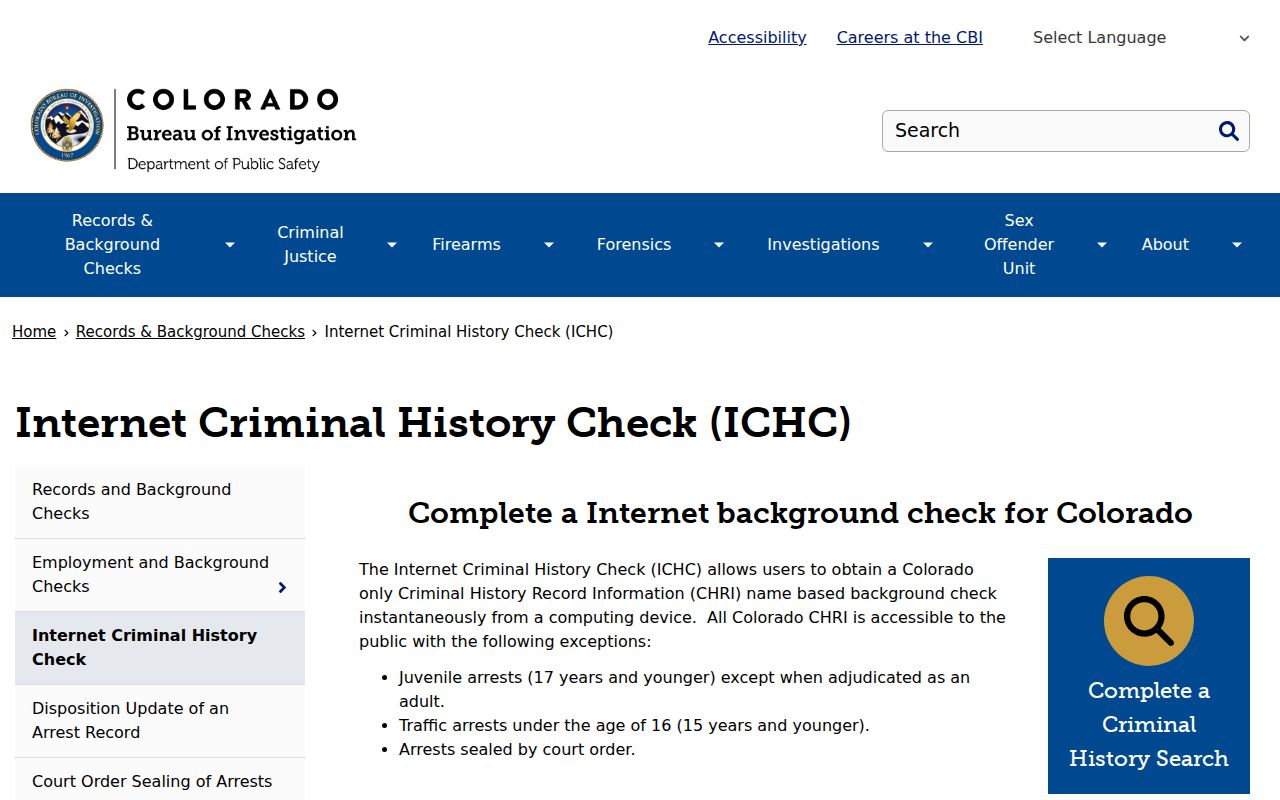 Teller County criminal history ICHC guidance