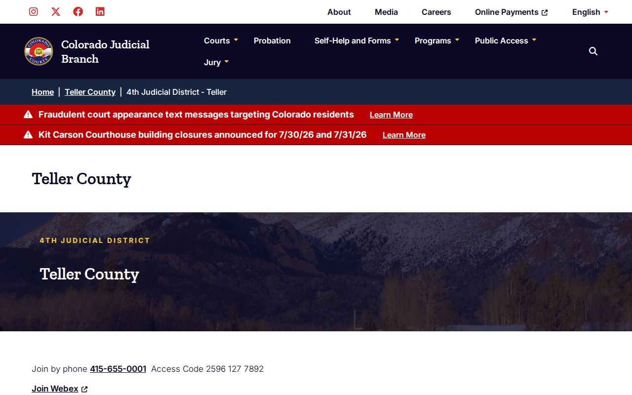 Teller County criminal court case trial-court page