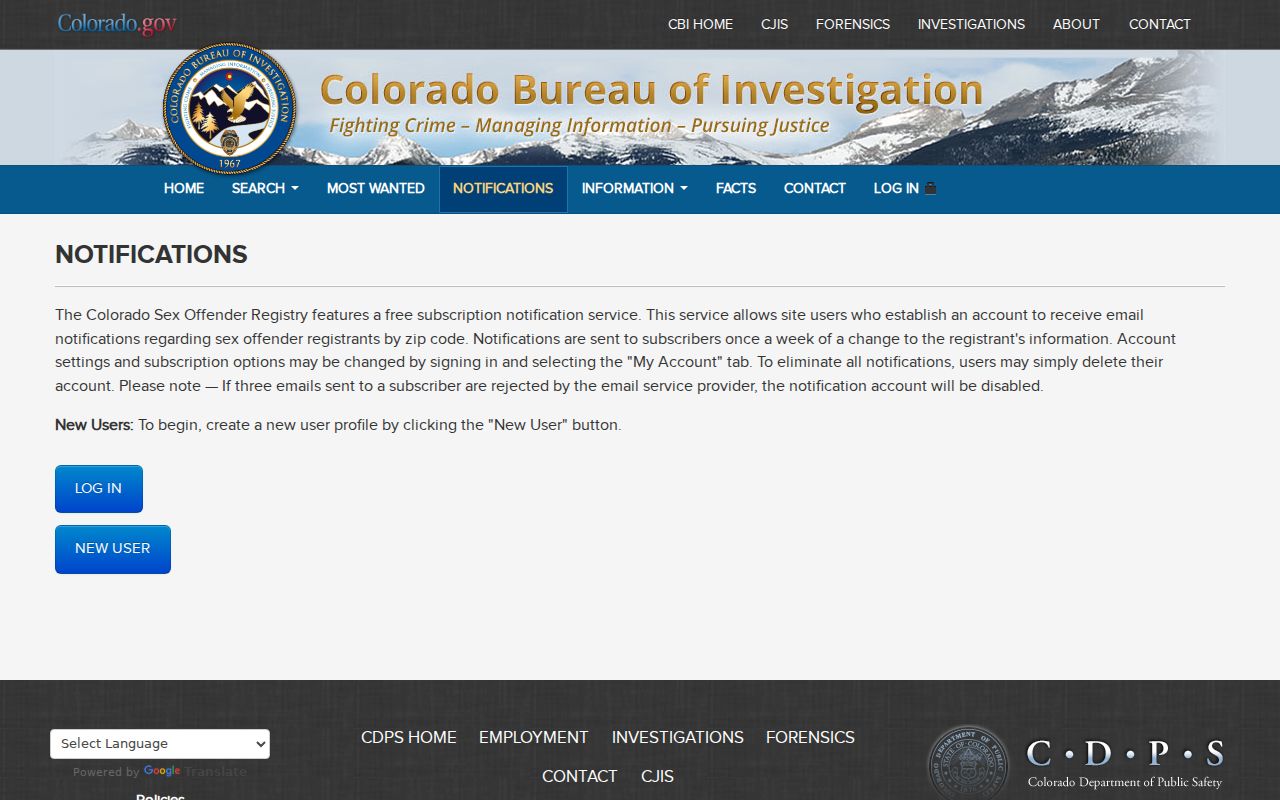 Colorado CBI sex offender registry notification signup
