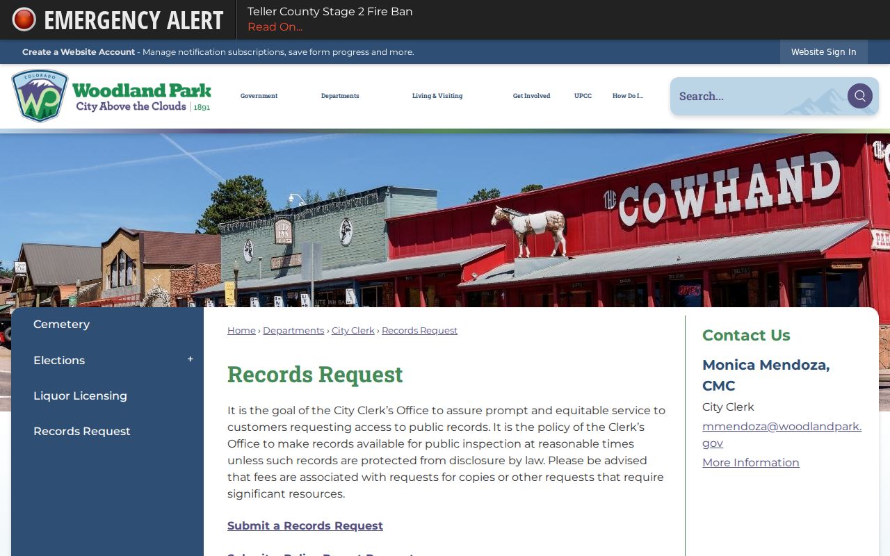 Woodland Park Police official records request information
