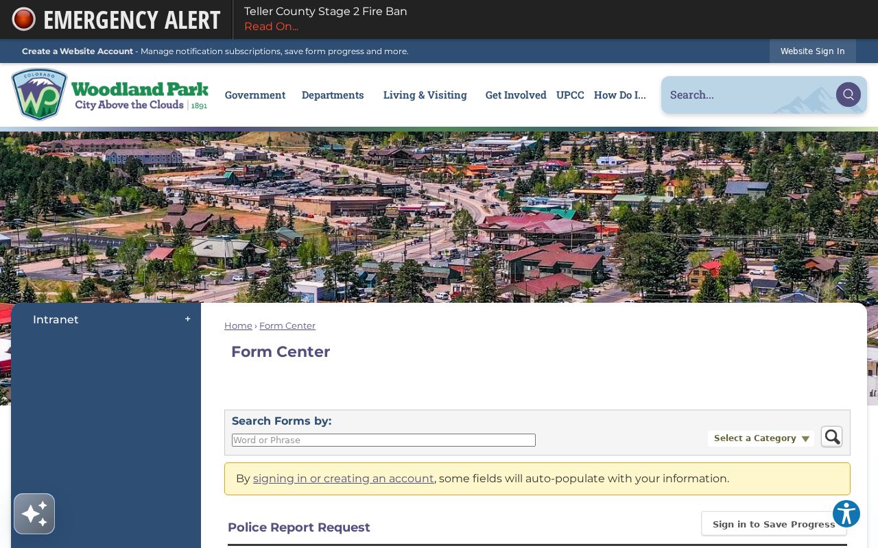 Woodland Park Police nontraffic report request form